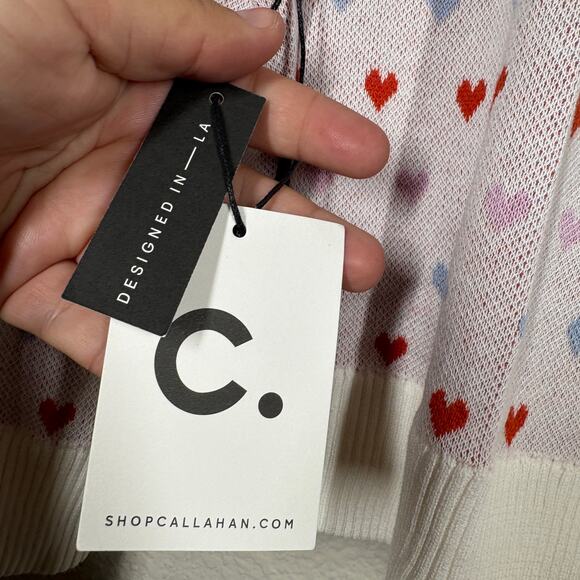 Callahan Knitwear XS Victoria Heart Love Print Button Up Cardigan Sweater Cotton - Picture 4 of 10
